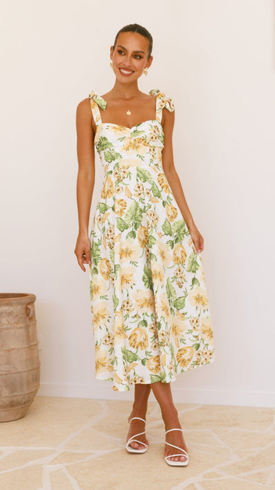 Load image into Gallery viewer, Blakely Midi Dress - Yellow Floral - Billy J
