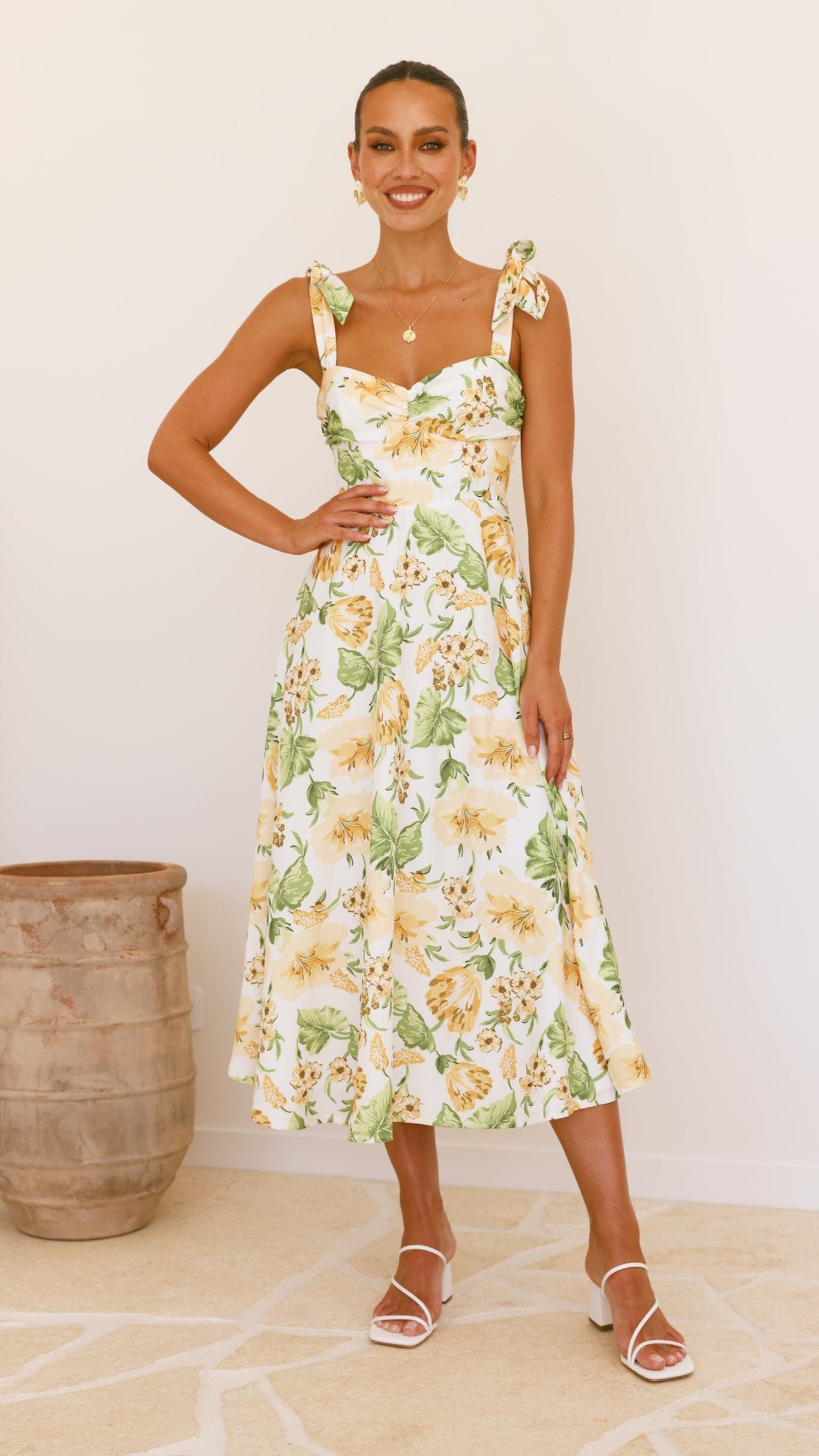 Blakely Midi Dress - Yellow Floral - Billy J