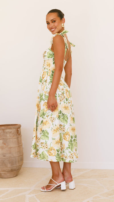 Load image into Gallery viewer, Blakely Midi Dress - Yellow Floral - Billy J
