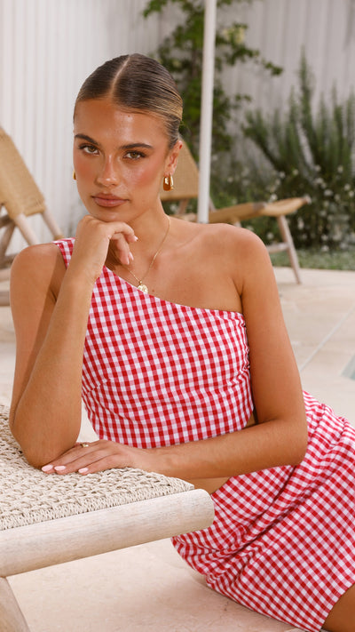 Load image into Gallery viewer, Jalena One Shoulder Top - Picnic Red - Billy J
