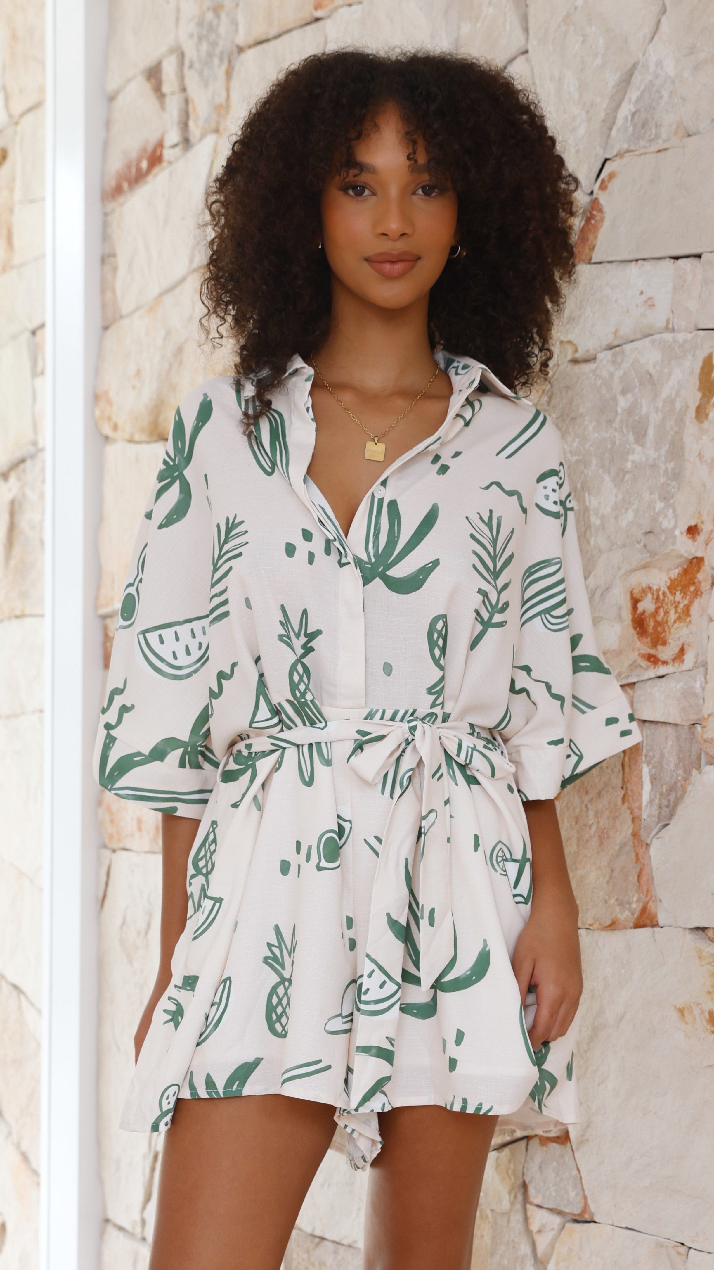 Jacquie Playsuit - Green Palm - Billy J