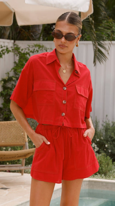 Load image into Gallery viewer, Bridgette Cropped Shirt and Shorts Set - Red - Billy J
