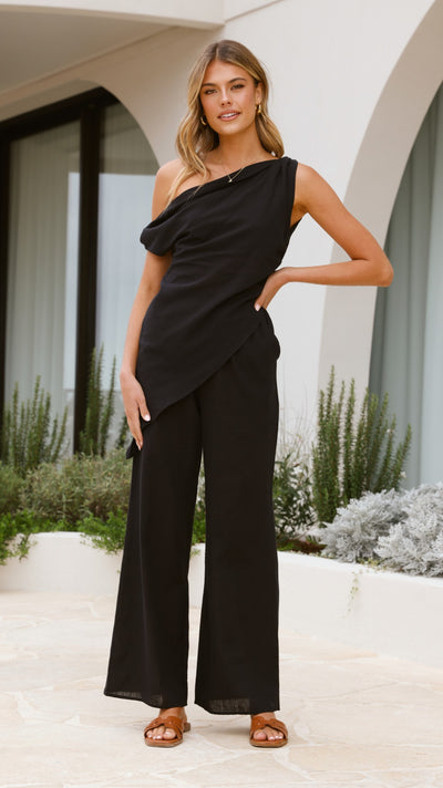 Load image into Gallery viewer, Liana Off Shoulder Top &amp; Pants Set - Black - Billy J
