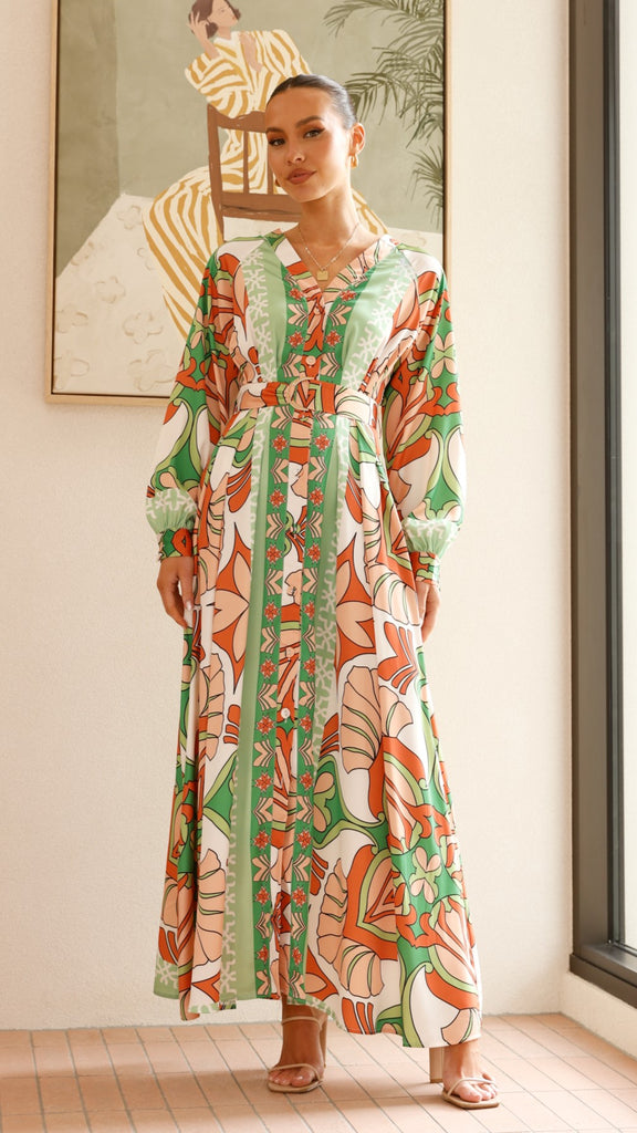 Vance Maxi Dress - Orange/Green Print - Billy J