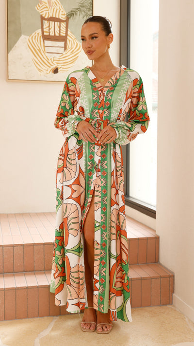 Load image into Gallery viewer, Vance Maxi Dress - Orange/Green Print - Billy J
