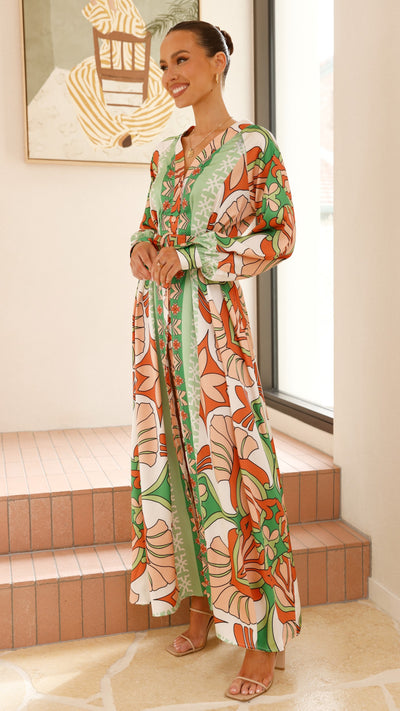 Load image into Gallery viewer, Vance Maxi Dress - Orange/Green Print - Billy J
