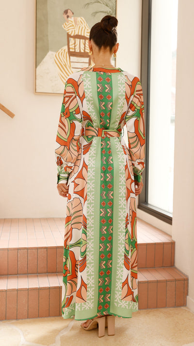 Load image into Gallery viewer, Vance Maxi Dress - Orange/Green Print - Billy J
