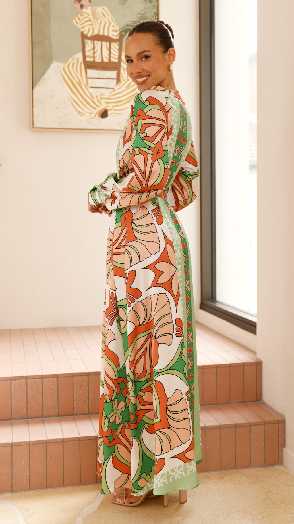 Vance Maxi Dress - Orange/Green Print - Billy J