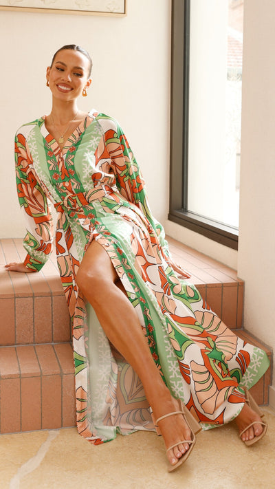 Load image into Gallery viewer, Vance Maxi Dress - Orange/Green Print - Billy J
