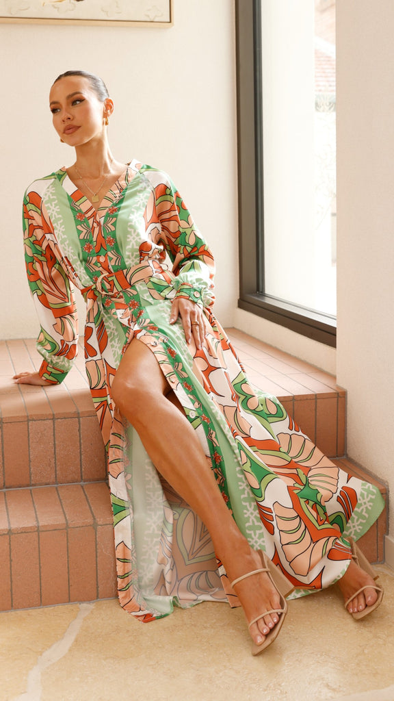 Vance Maxi Dress - Orange/Green Print - Billy J