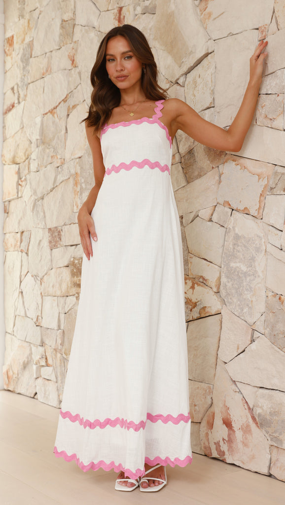 Daleyza Maxi Dress - White / Pink - Billy J