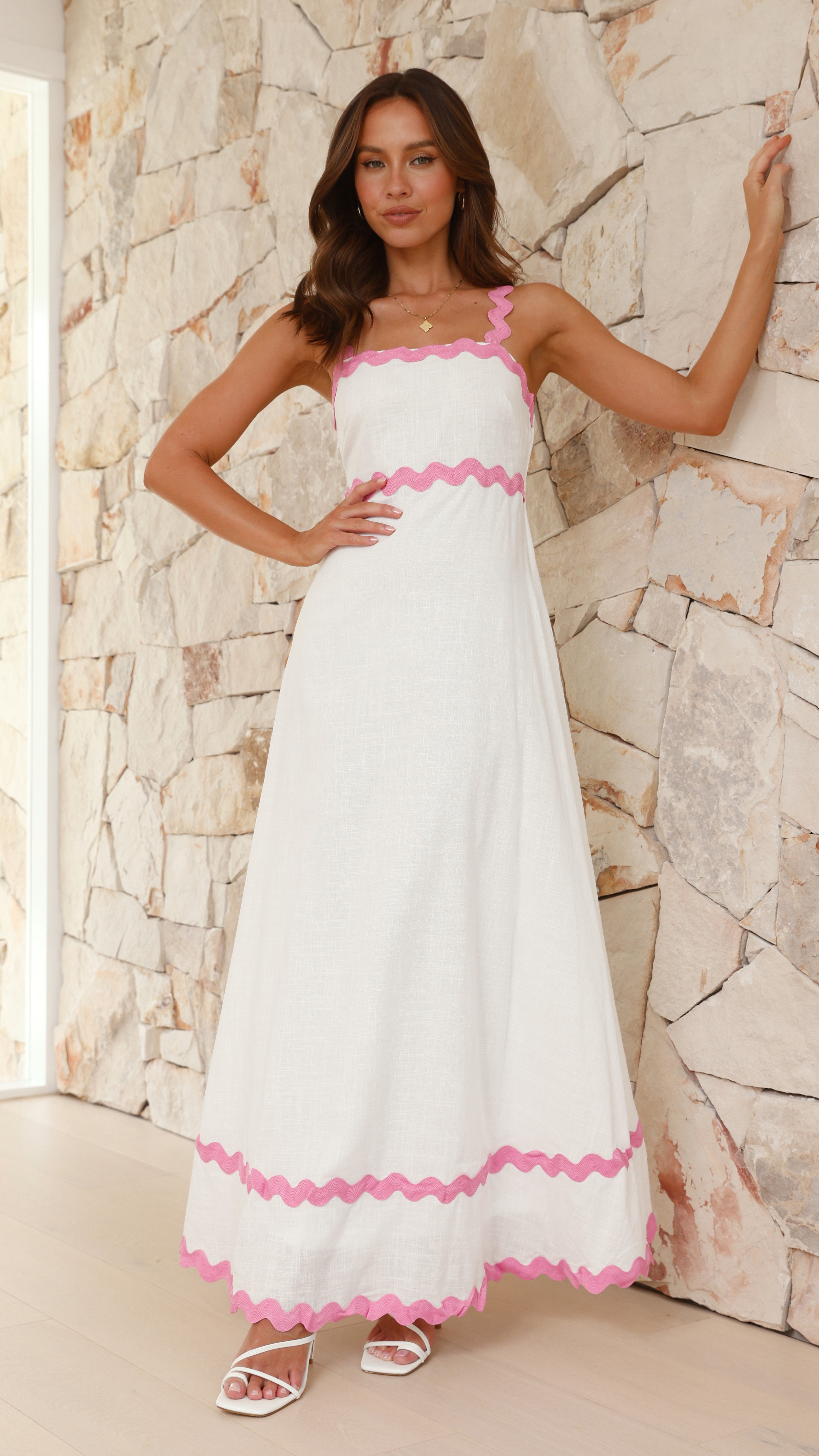 Daleyza Maxi Dress - White / Pink - Billy J