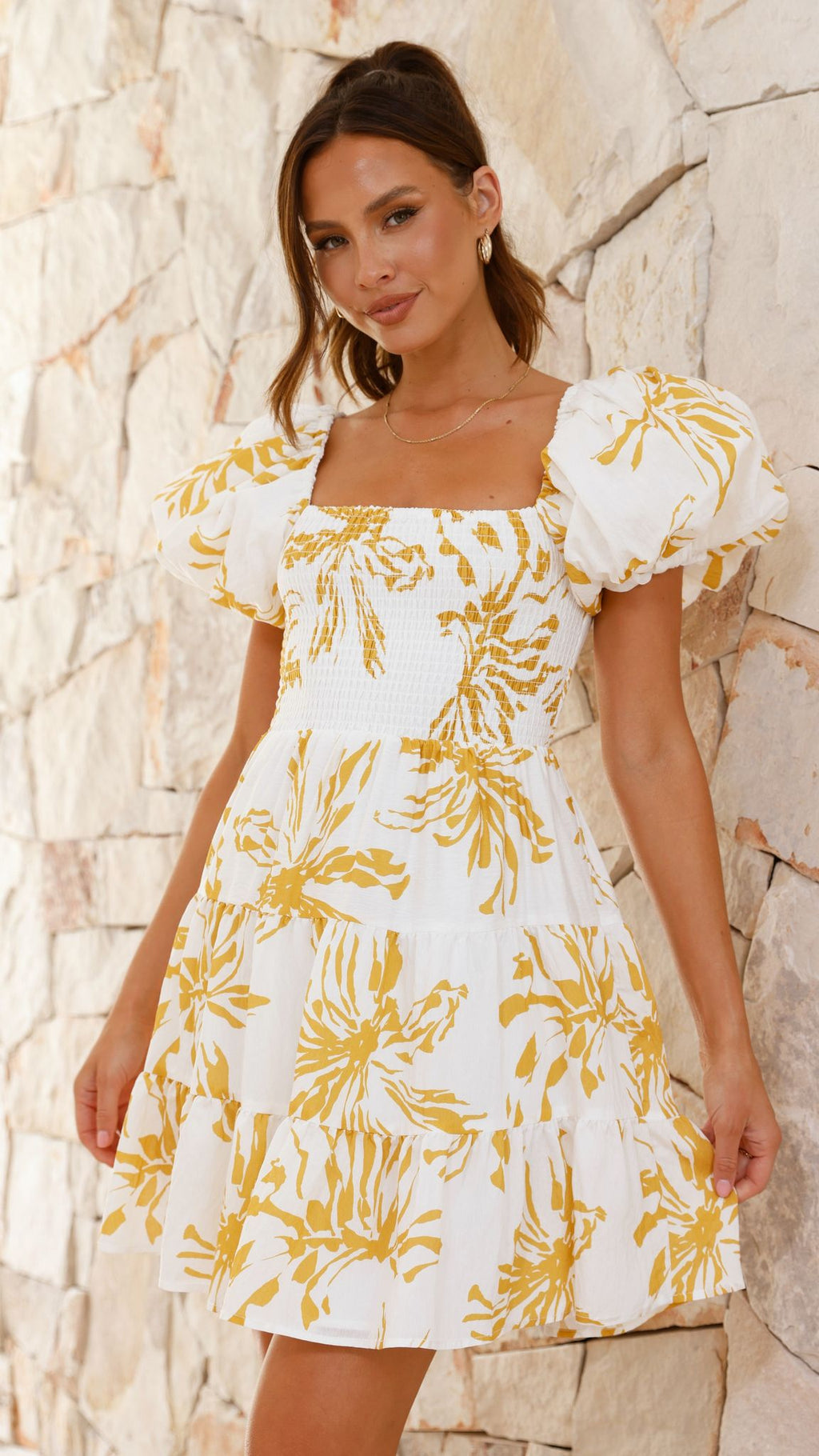 Bronty Mini Dress - Yellow Floral - Billy J