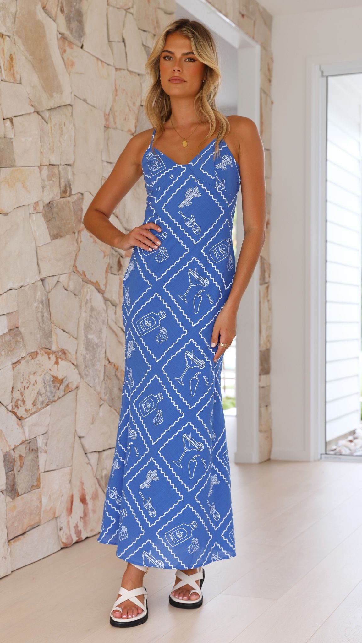 Sylvia Midi Dress - Chilli Cactus - Blue - Billy J