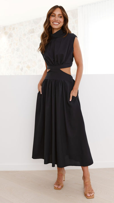 Load image into Gallery viewer, Maddison Midi Dress - Black - Billy J
