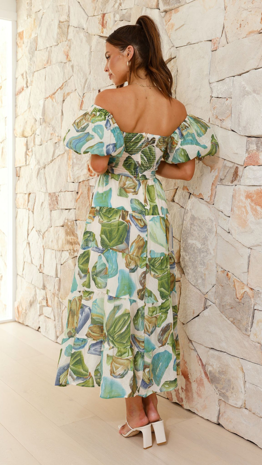 Balthazar Maxi Dress - Green / Blue Print - Billy J