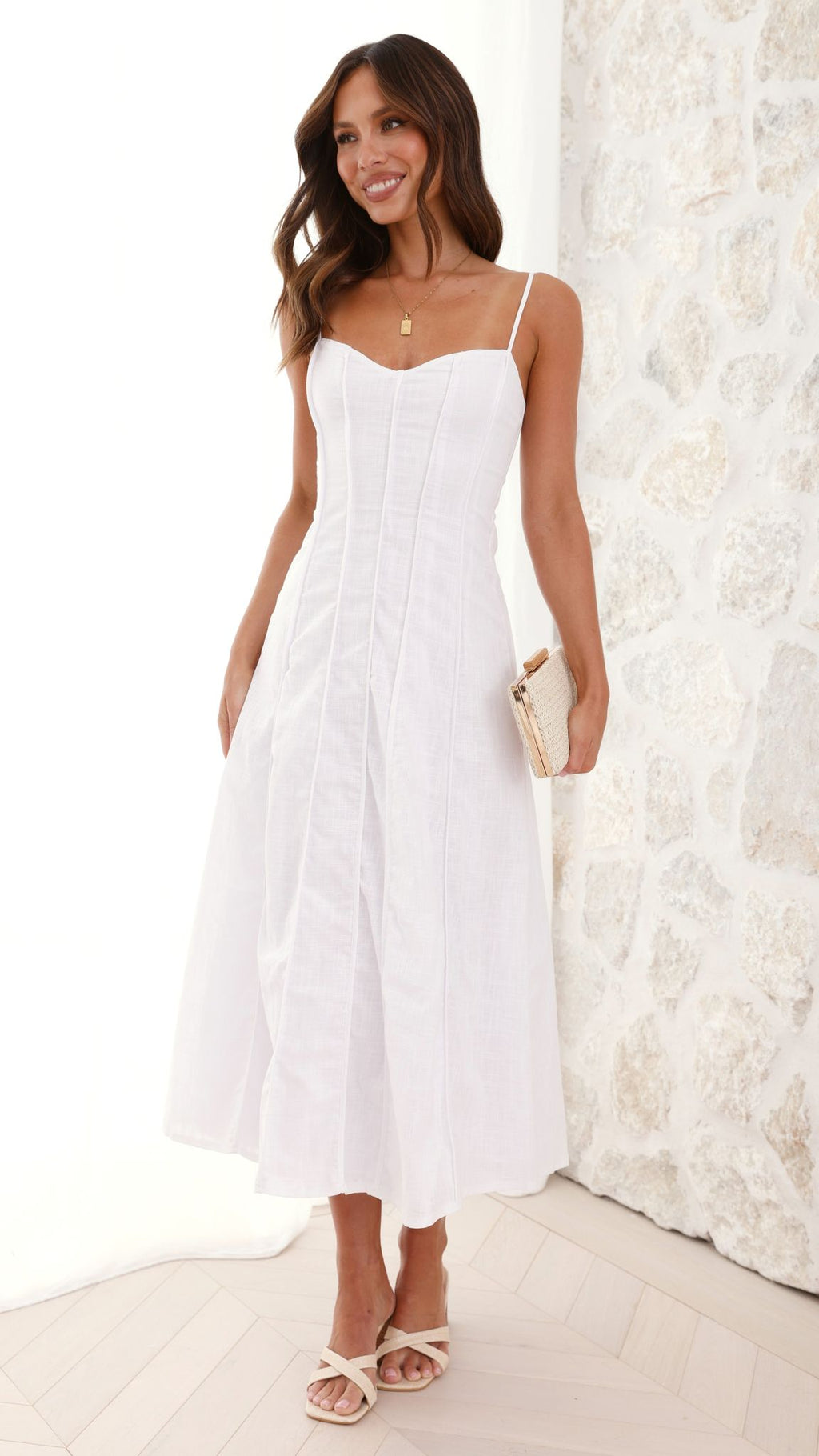 Ilenna Midi Dress - White - Billy J