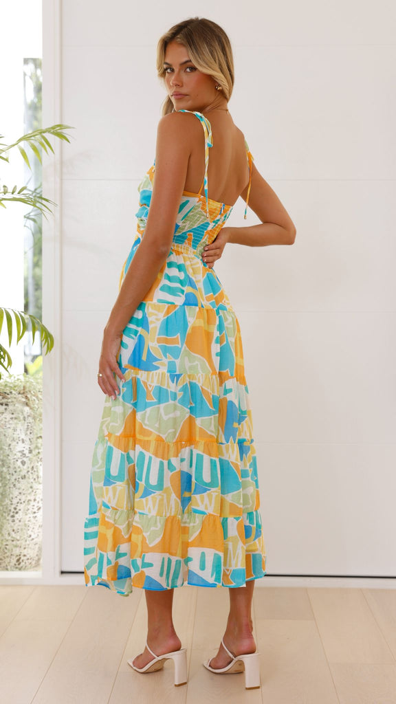 Yaritza Maxi Dress - Blue / Orange Print - Billy J