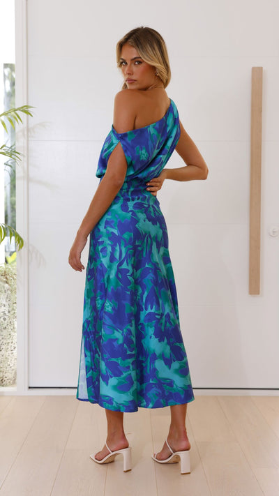 Load image into Gallery viewer, Zabby Maxi Dress - Green / Blue Print - Billy J
