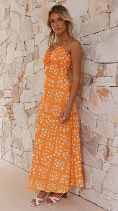 Load image into Gallery viewer, Farna Midi Dress - Orange Floral - Billy J
