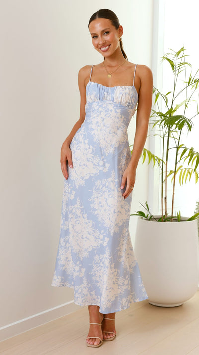 Load image into Gallery viewer, Margie Midi Dress - Blue / White Floral - Billy J
