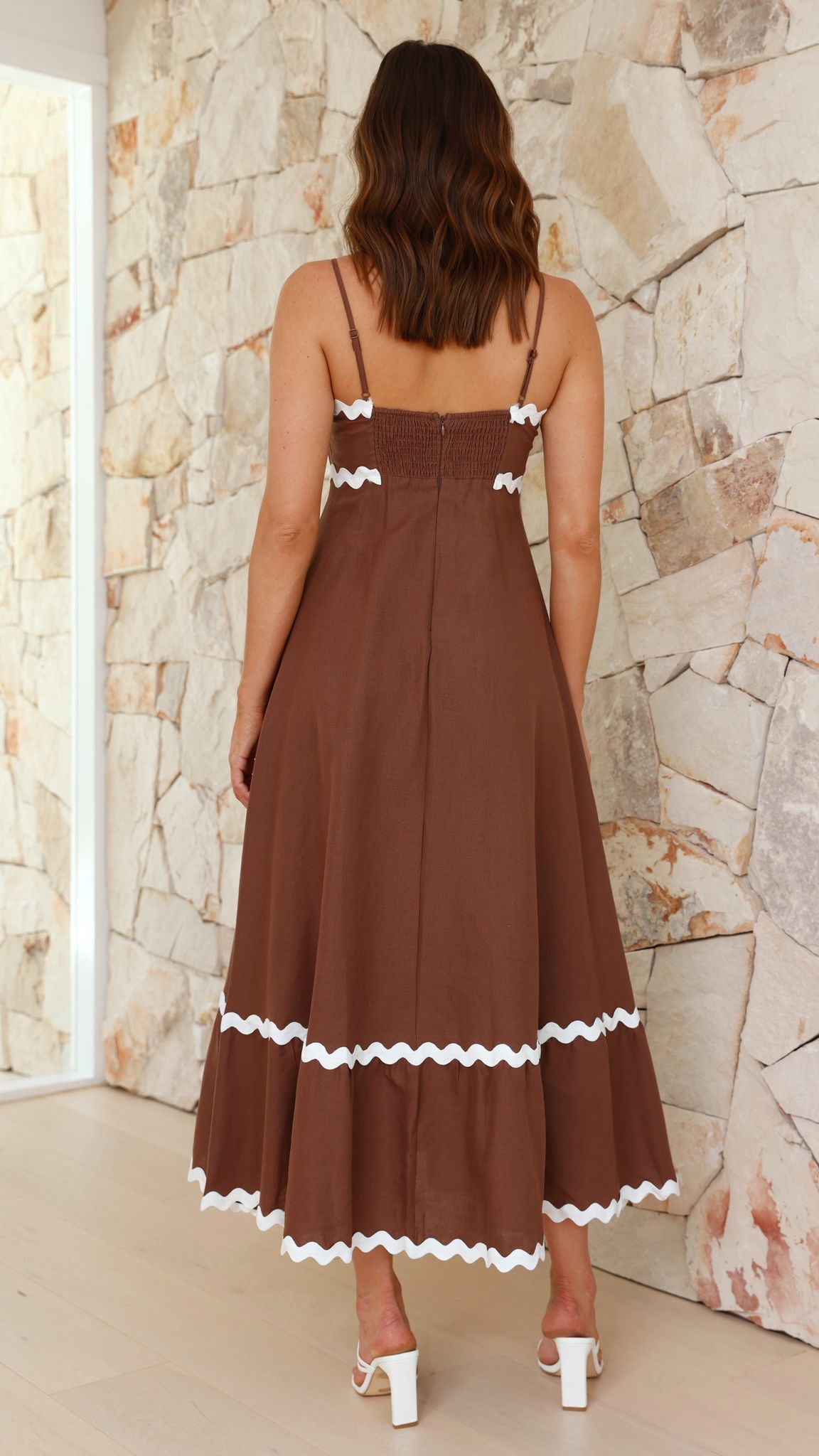 Brodey Midi Dress - Chocolate/White - Billy J