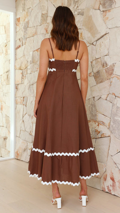 Load image into Gallery viewer, Brodey Midi Dress - Chocolate/White - Billy J
