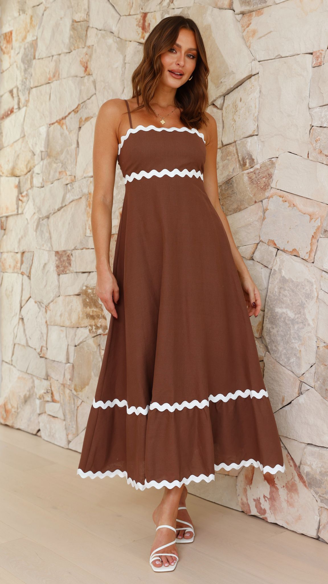 Brodey Midi Dress - Chocolate/White - Billy J