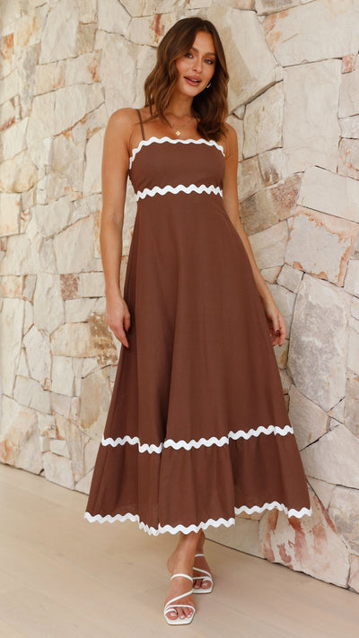 Load image into Gallery viewer, Brodey Midi Dress - Chocolate/White - Billy J
