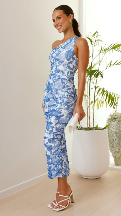 Load image into Gallery viewer, Natalia Midi Dress - Blue Floral - Billy J
