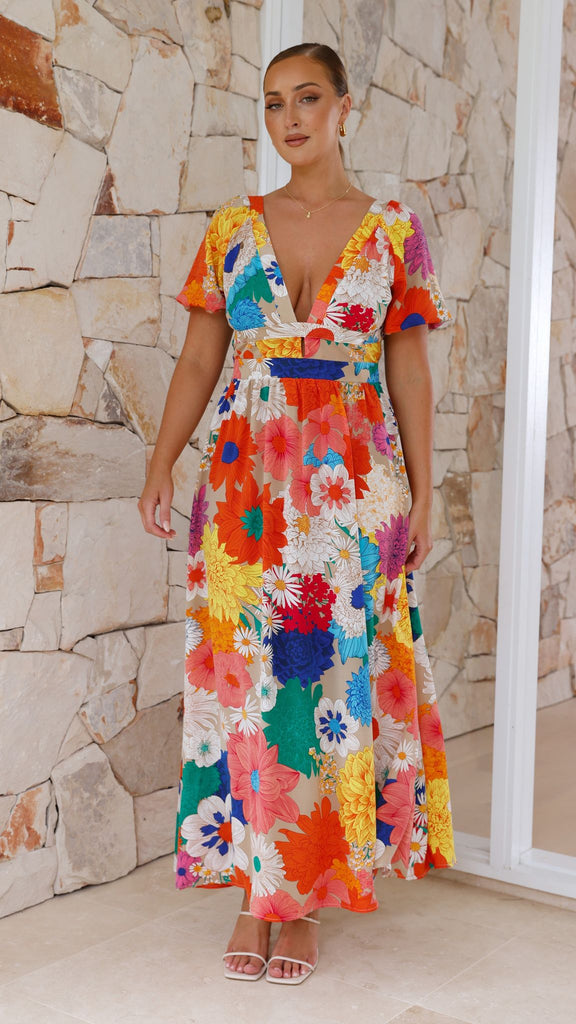 Baker Maxi Dress - Orange/Blue/Pink Floral - Billy J