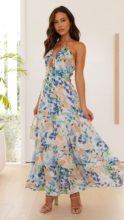 Load image into Gallery viewer, Majella Maxi Dress - Blue Floral - Billy J
