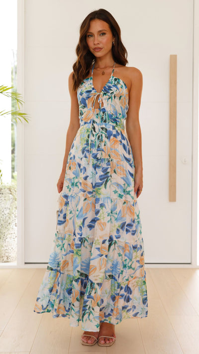 Load image into Gallery viewer, Majella Maxi Dress - Blue Floral - Billy J
