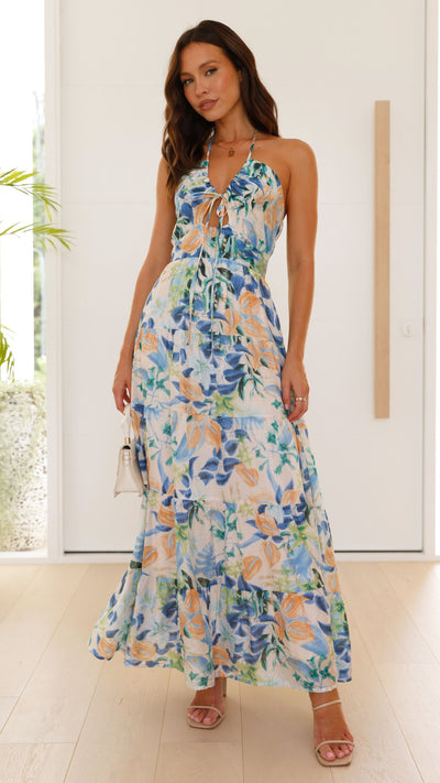 Load image into Gallery viewer, Majella Maxi Dress - Blue Floral - Billy J
