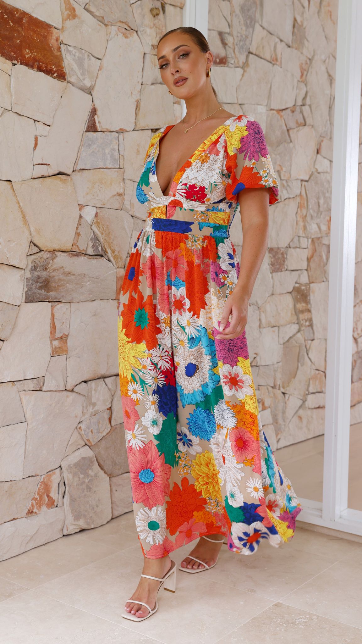 Baker Maxi Dress - Orange/Blue/Pink Floral - Billy J