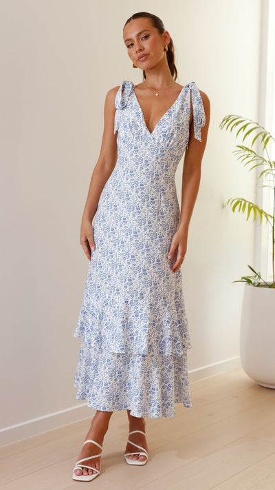 Load image into Gallery viewer, Idana Maxi Dress - Blue Floral - Billy J
