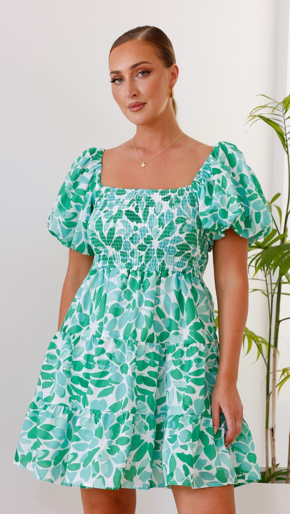 Teagan Mini Dress - Green Floral - Billy J