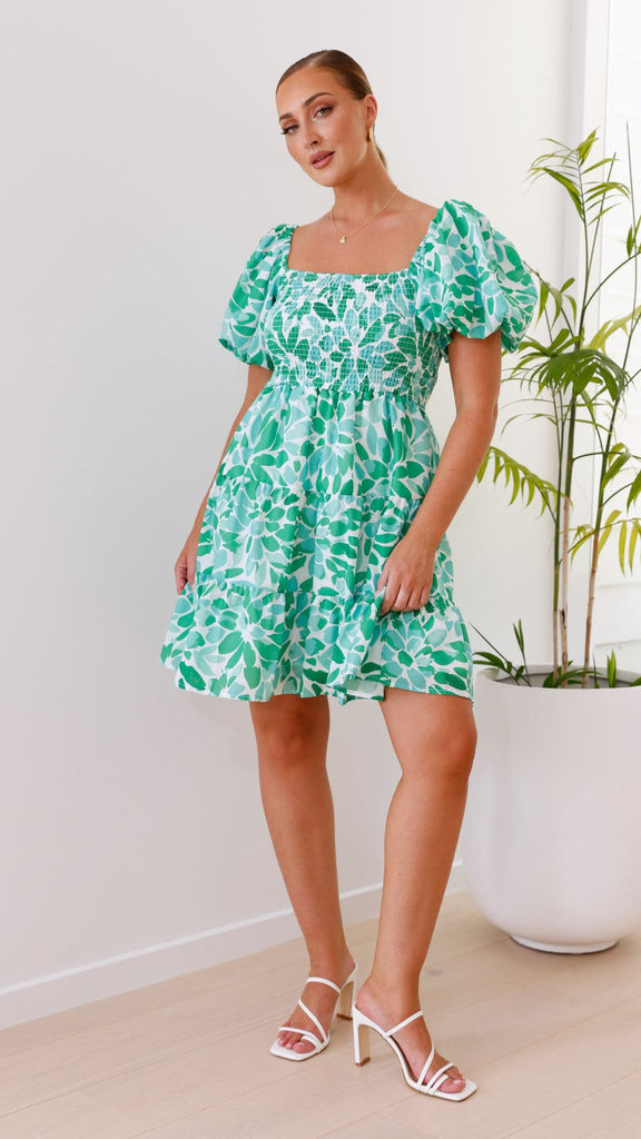 Teagan Mini Dress - Green Floral - Billy J