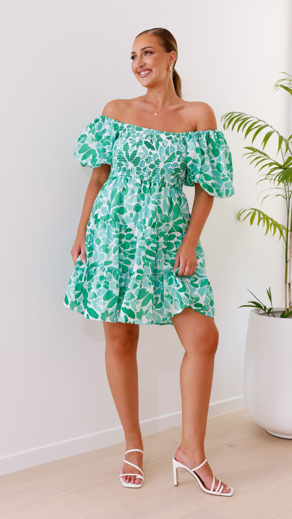 Teagan Mini Dress - Green Floral - Billy J