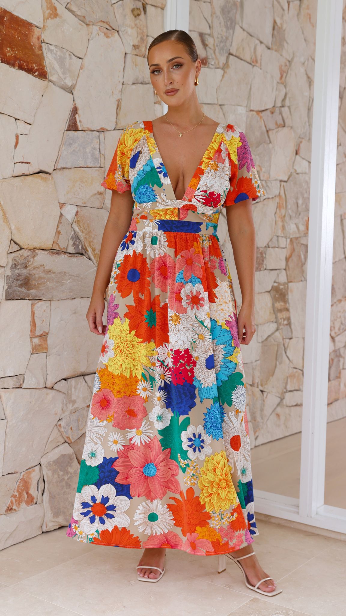 Baker Maxi Dress - Orange/Blue/Pink Floral - Billy J