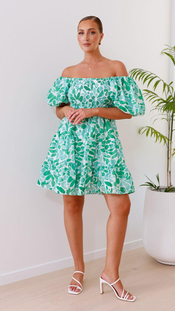 Teagan Mini Dress - Green Floral - Billy J