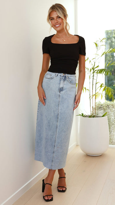 Load image into Gallery viewer, Fabian Denim Maxi Skirt - Light Blue - Billy J
