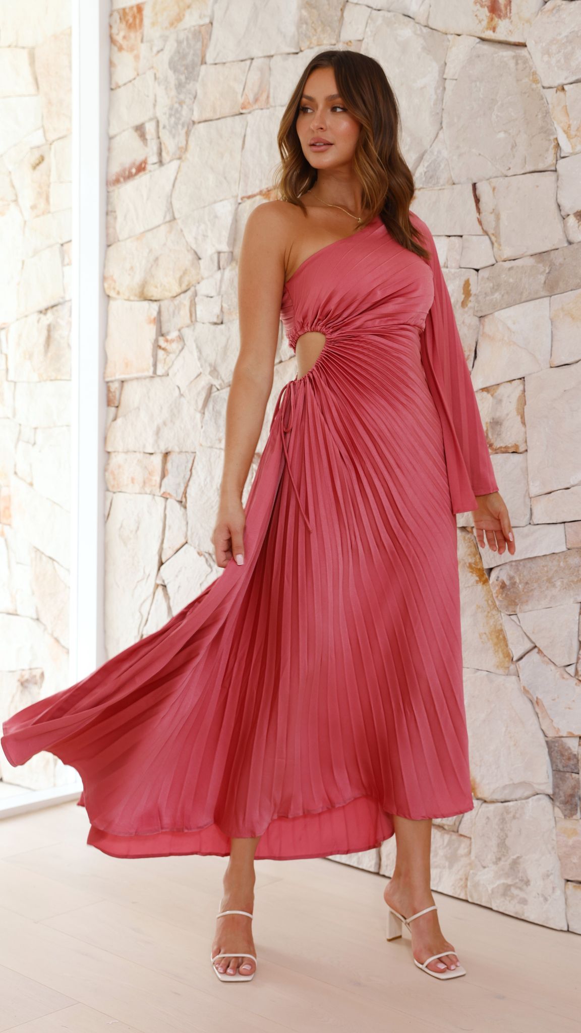 Gwen One Shoulder Maxi Dress - Pink - Billy J