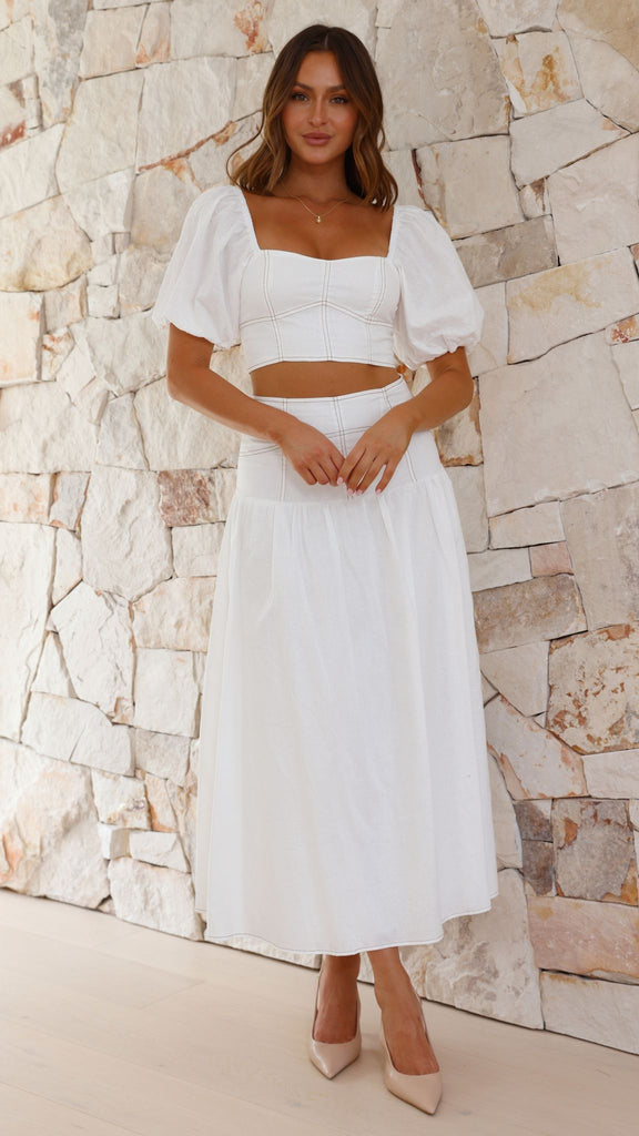 Vivien Top and Maxi Skirt Set - White - Billy J