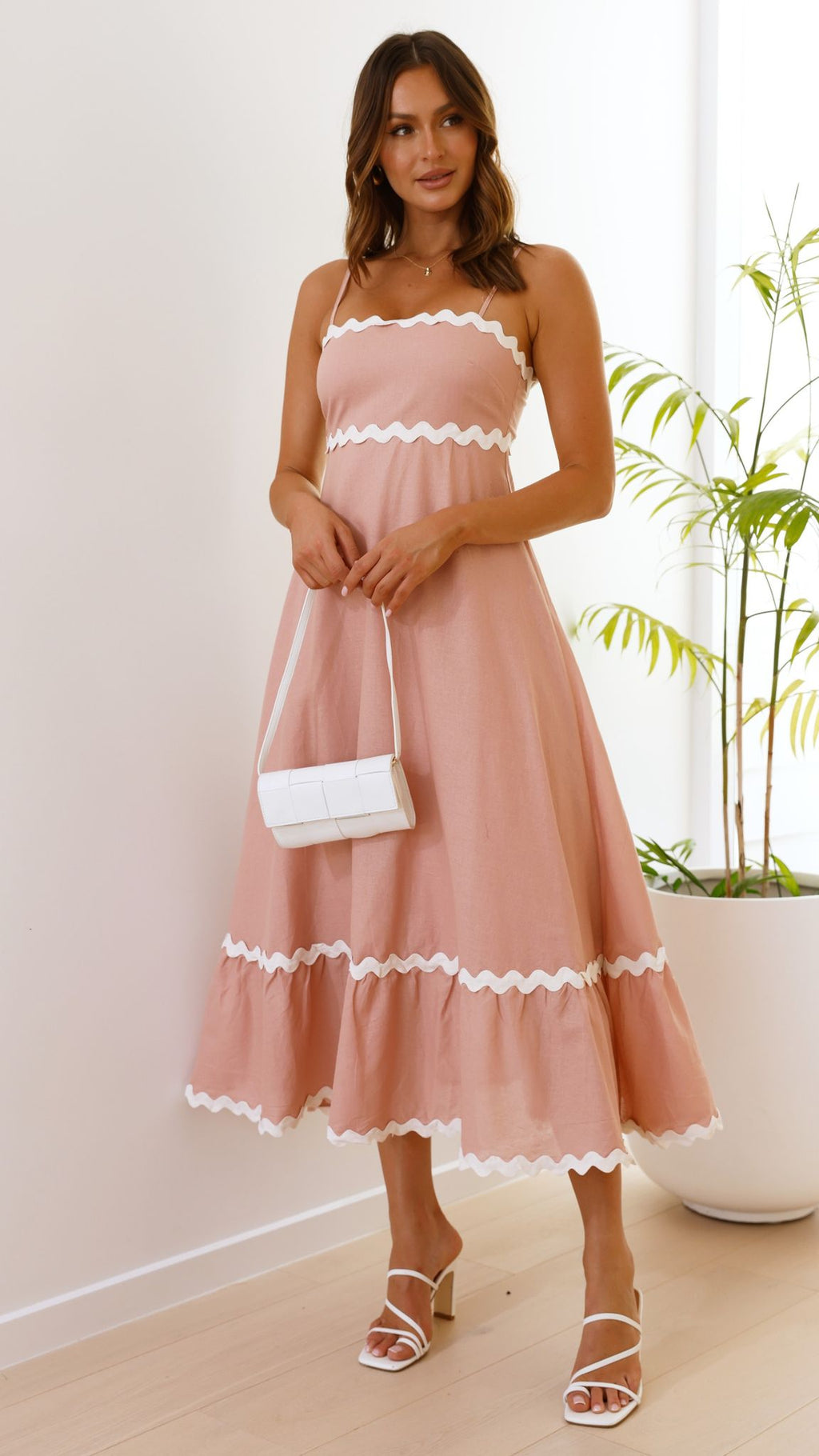 Brodey Midi Dress - Blush / White - Billy J