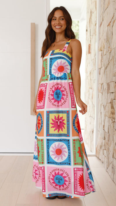 Load image into Gallery viewer, Amira Maxi Dress - Multi Colour Sun Print - Billy J
