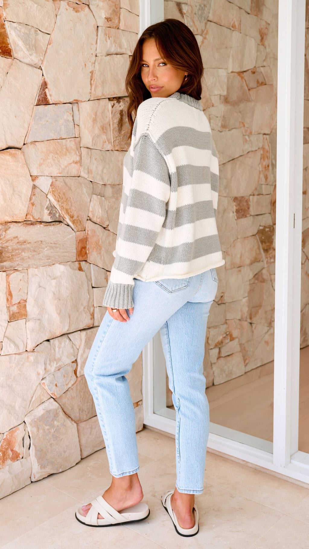 Jadin Knitted Jumper - Grey / White Stripe - Billy J