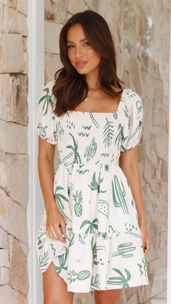 Zada Mini Dress - Green Palm - Billy J