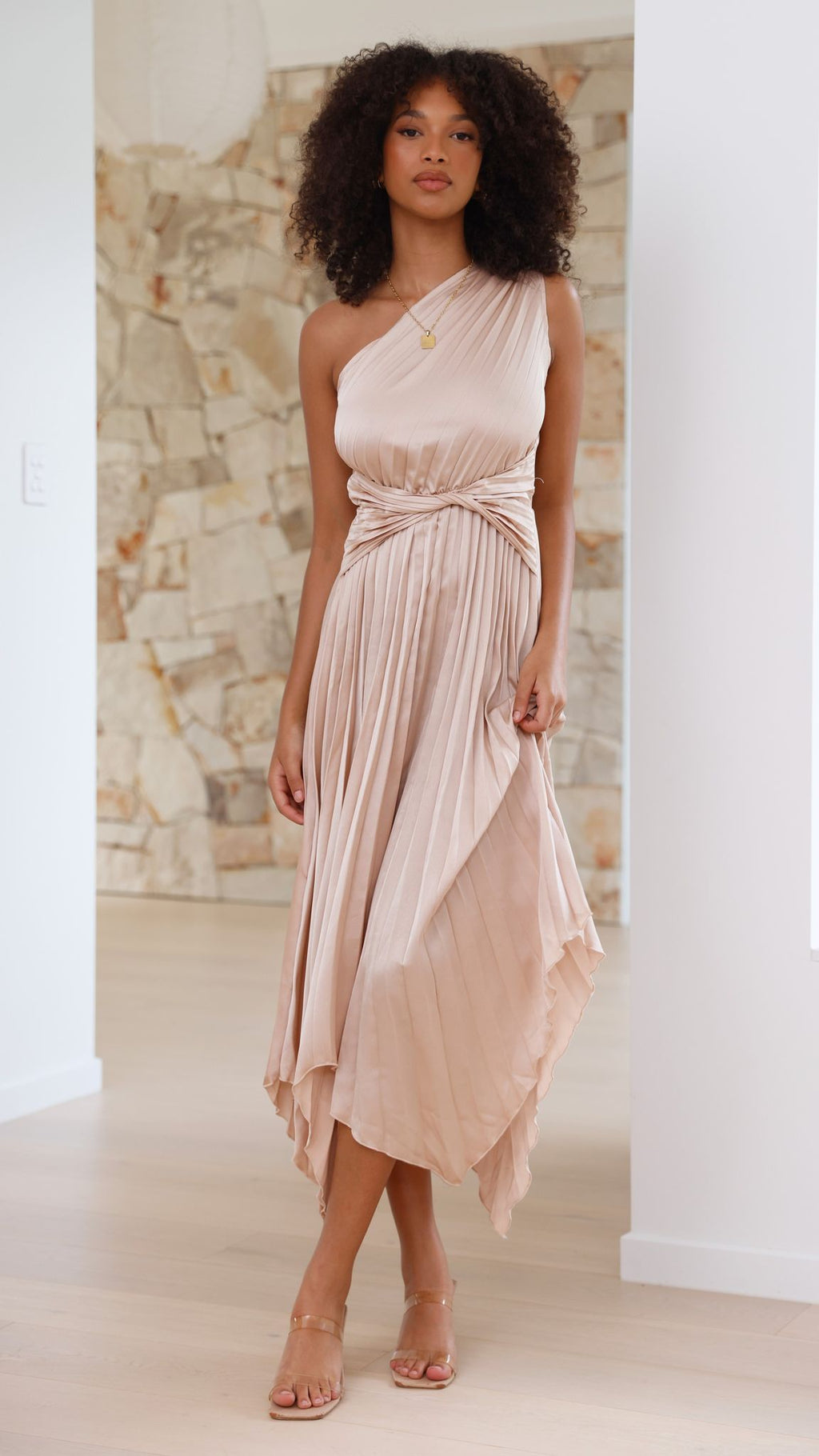 Cali One Shoulder Midi Dress - Champagne - Billy J