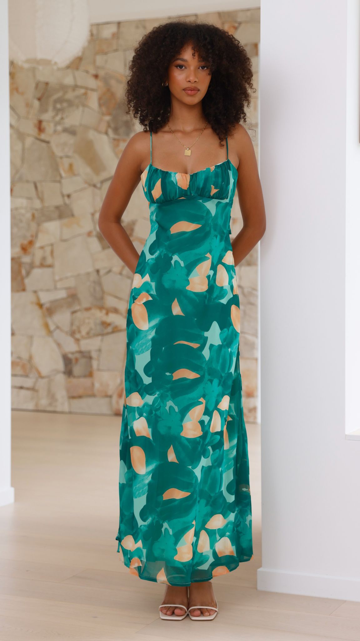 Margie Midi Dress - Green Print - Billy J